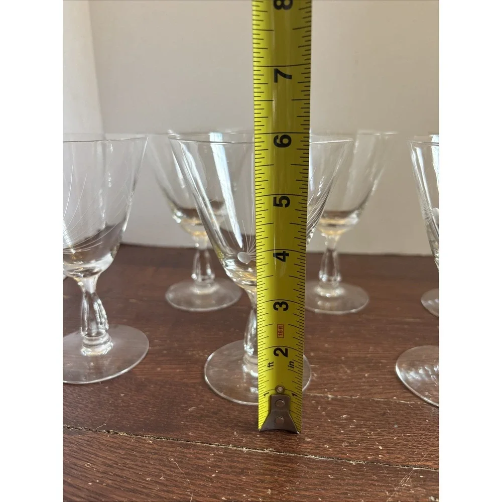 MCM Fostoria Glass Crystal Pine 10 oz Tall Water‎ Wine Goblet Glasses Set Of 6